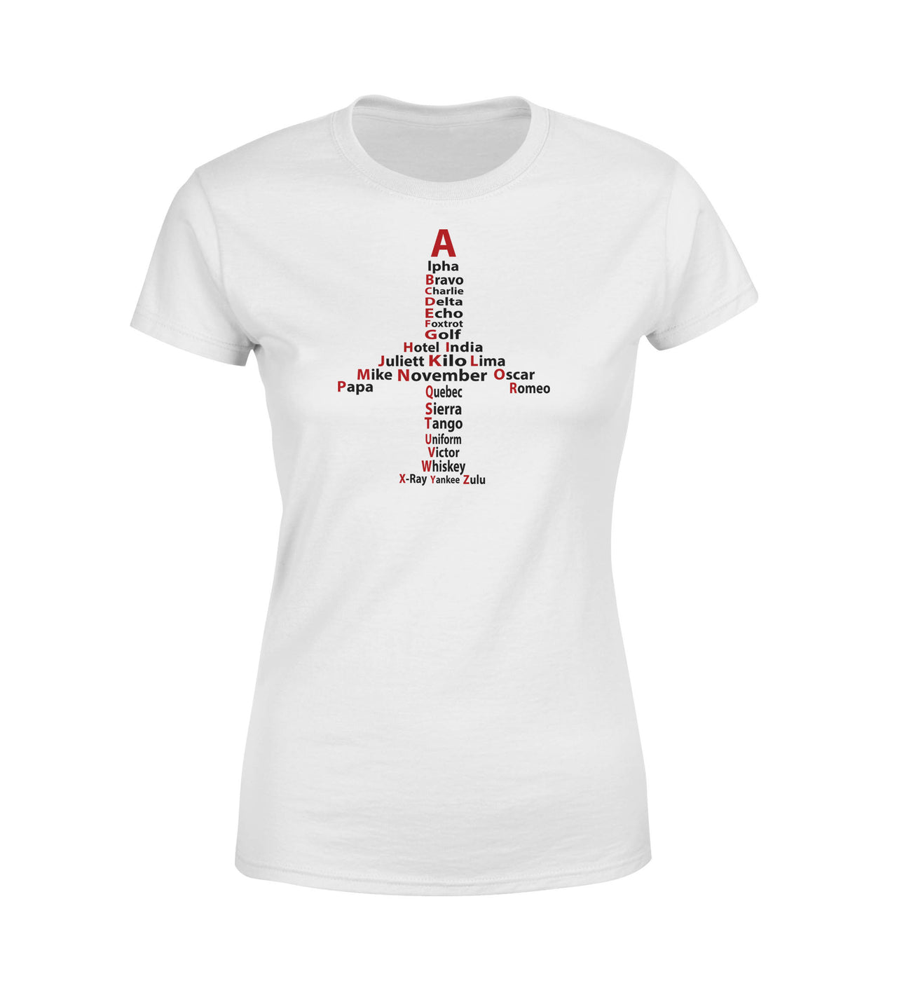 Airplane Shape Aviation Alphabet Designed Women T-Shirts