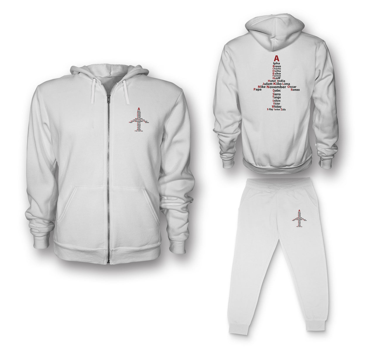 Airplane Shape Aviation Alphabet Designed Zipped Hoodies & Sweatpants Set