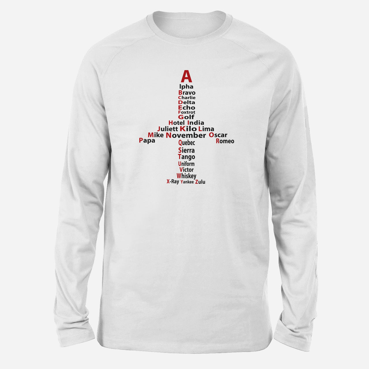 Airplane Shape Aviation Alphabet Designed Long-Sleeve T-Shirts