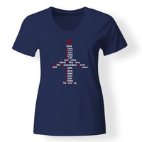 Thumbnail for Airplane Shape Aviation Alphabet Designed V-Neck T-Shirts