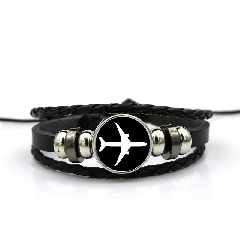 Airplane & Circle Designed Leather Bracelets