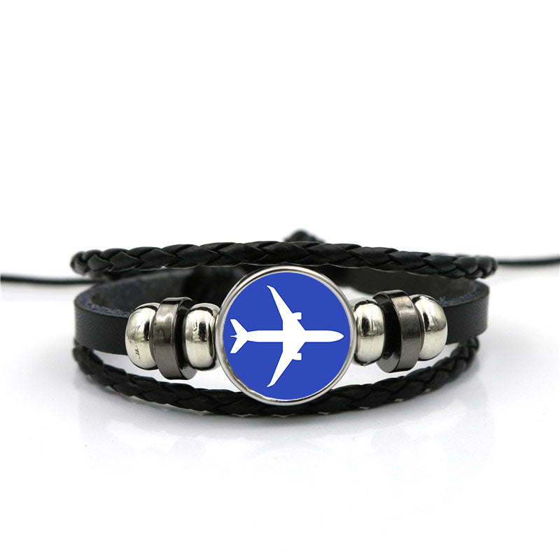 Airplane & Circle Designed Leather Bracelets