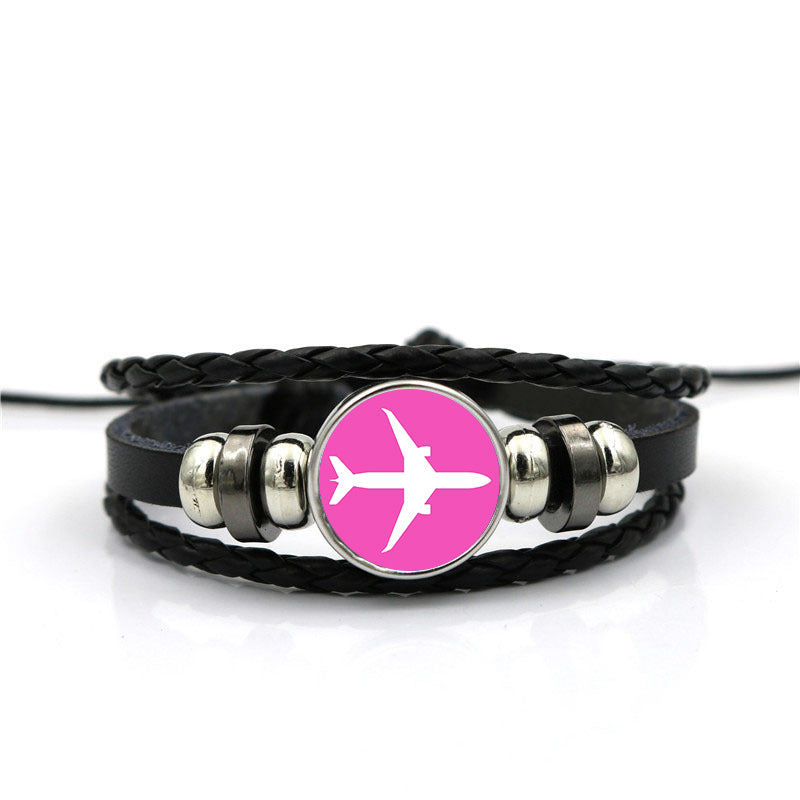 Airplane & Circle Designed Leather Bracelets