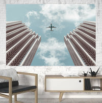 Thumbnail for Airplane Flying over Big Buildings Printed Canvas Posters (1 Piece) Aviation Shop 