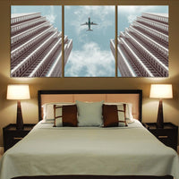 Thumbnail for Airplane Flying over Big Buildings Printed Canvas Posters (3 Pieces) Aviation Shop 