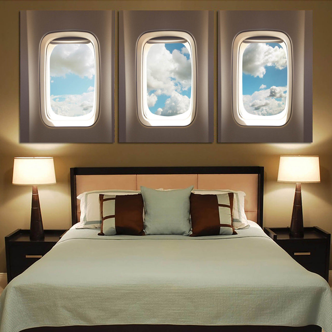 Airplane Windows & Clouds Printed Canvas Posters (3 Pieces) Aviation Shop 