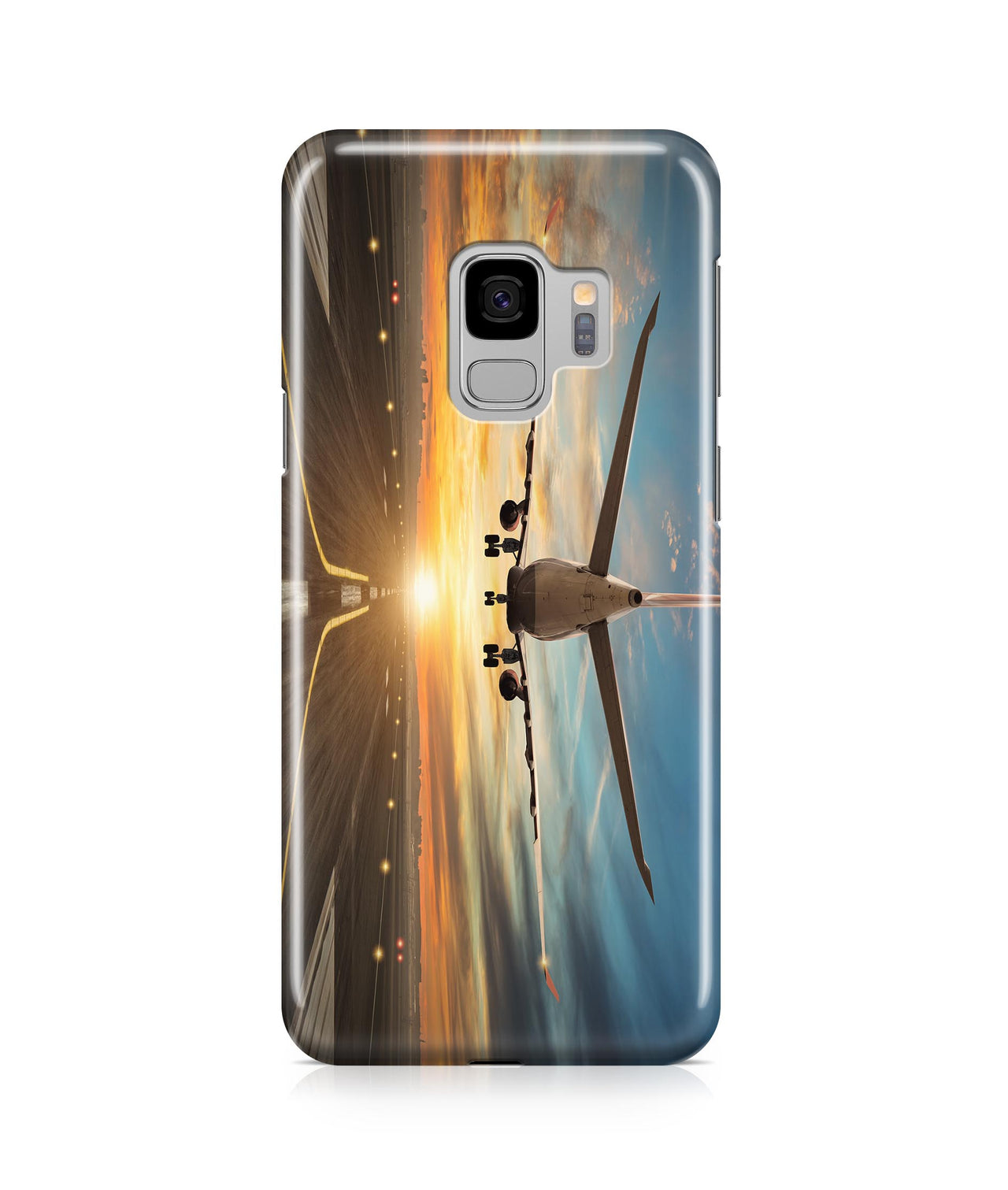 Airplane over Runway Towards the Sunrise Printed Samsung J Cases