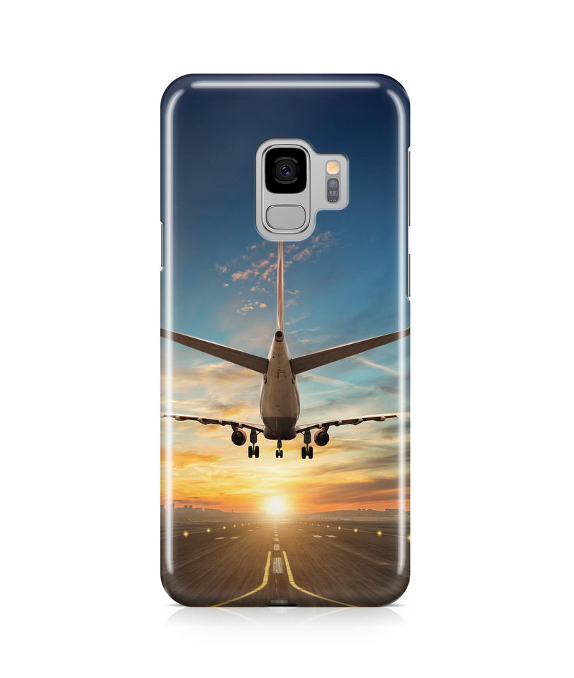 Airplane over Runway Towards the Sunrise Printed Samsung J Cases