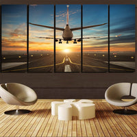 Thumbnail for Airplane over Runway Towards the Sunrise Printed Canvas Prints (5 Pieces) Aviation Shop 