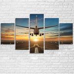 Airplane over Runway Towards the Sunrise Printed Multiple Canvas Poster Aviation Shop 
