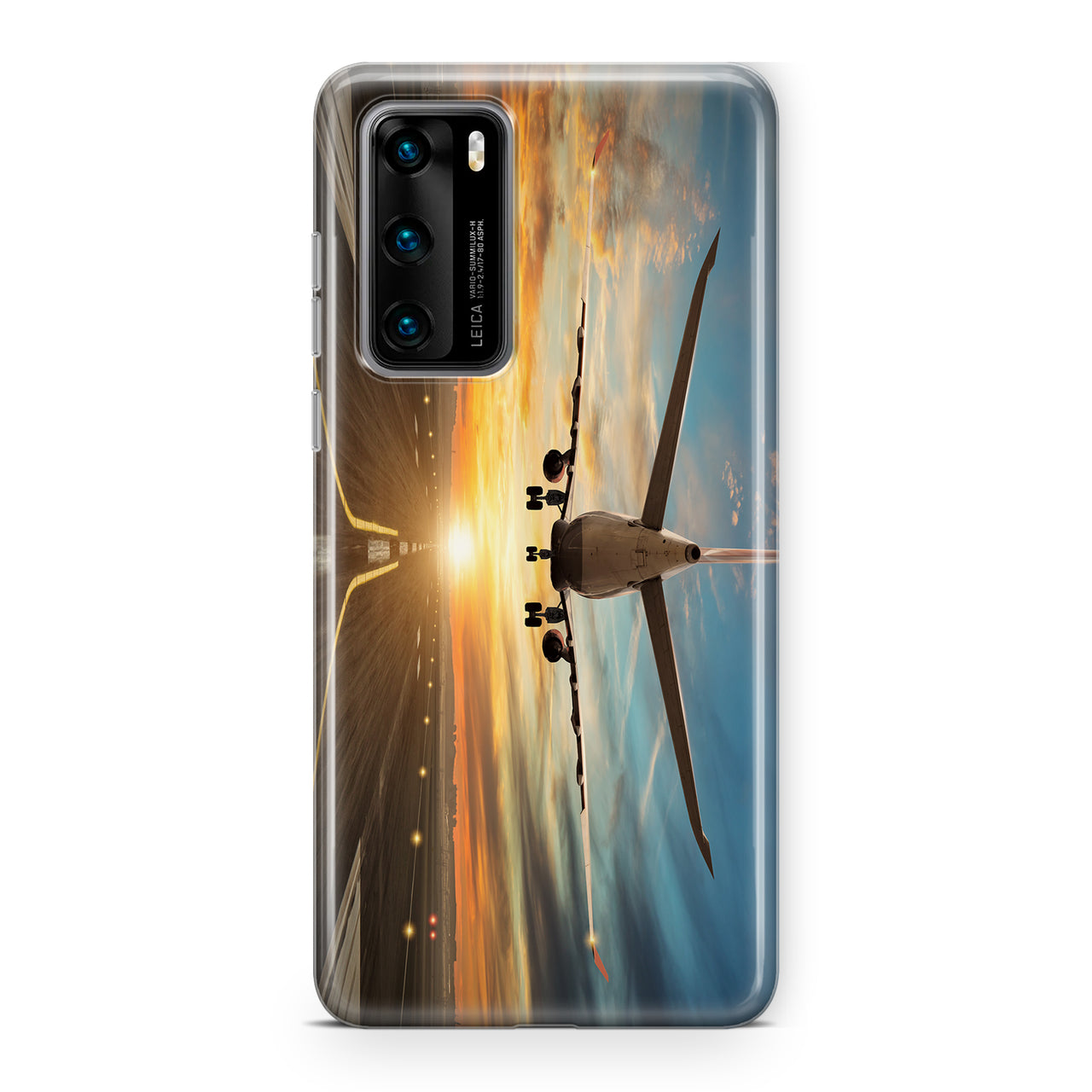 Airplane over Runway Towards the Sunrise Designed Huawei Cases