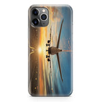 Airplane over Runway Towards the Sunrise Printed iPhone Cases