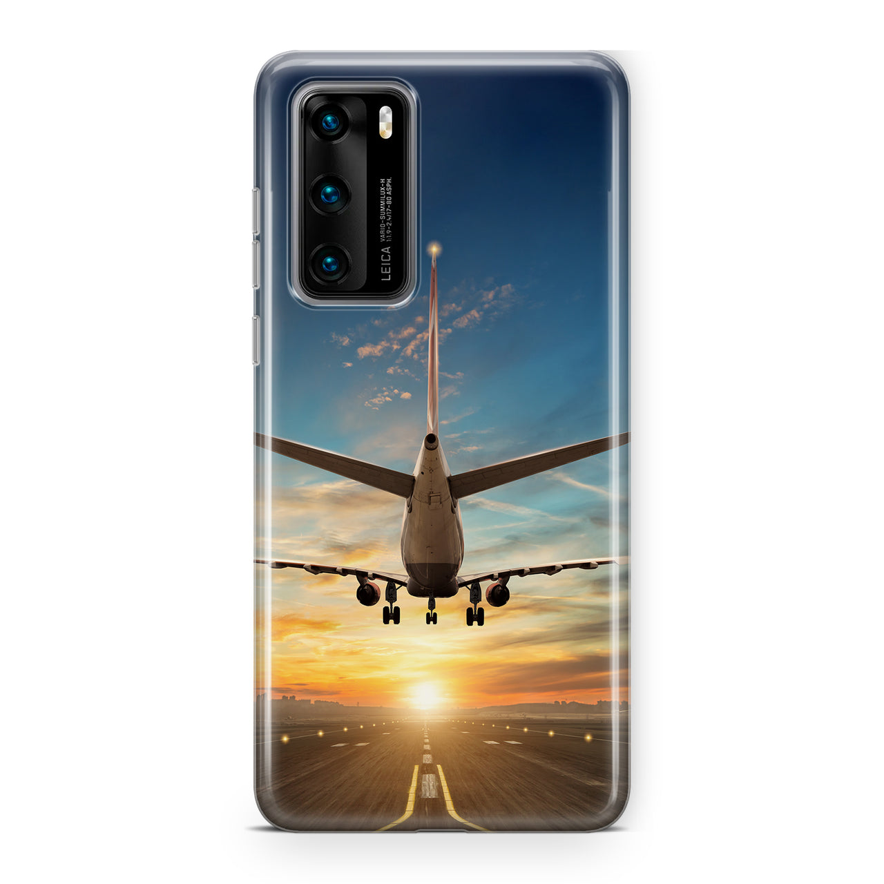 Airplane over Runway Towards the Sunrise Designed Huawei Cases