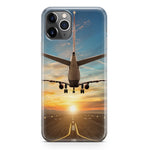 Airplane over Runway Towards the Sunrise Printed iPhone Cases