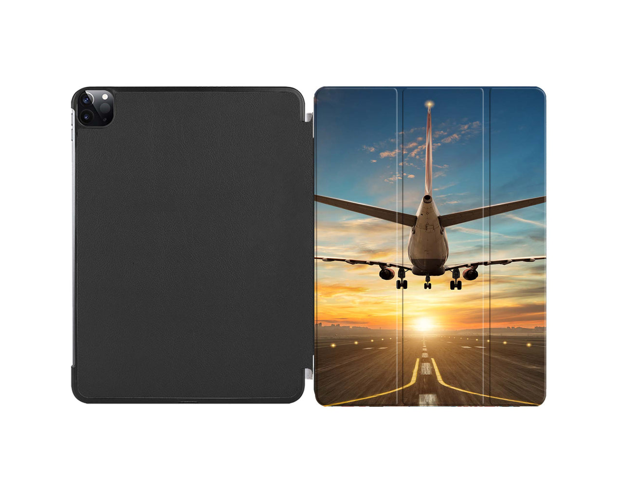 Airplane over Runway Towards the Sunrise Designed iPad Cases
