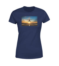 Thumbnail for Airplane over Runway Towards the Sunrise Designed Women T-Shirts