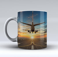 Thumbnail for Airplane over Runway Towards the Sunrise Designed Mugs