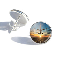 Thumbnail for Airplane over Runway Towards the Sunrise Designed Stud Earrings