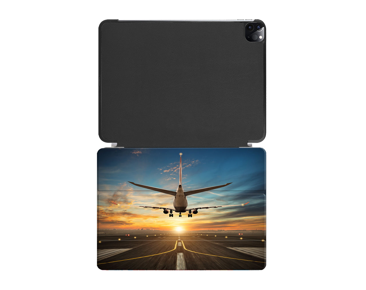 Airplane over Runway Towards the Sunrise Designed iPad Cases