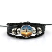 Thumbnail for Airplane over Runway Towards the Sunrise Designed Leather Bracelets