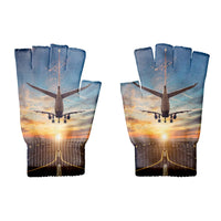 Thumbnail for Airplane over Runway Towards the Sunrise Designed Cut Gloves