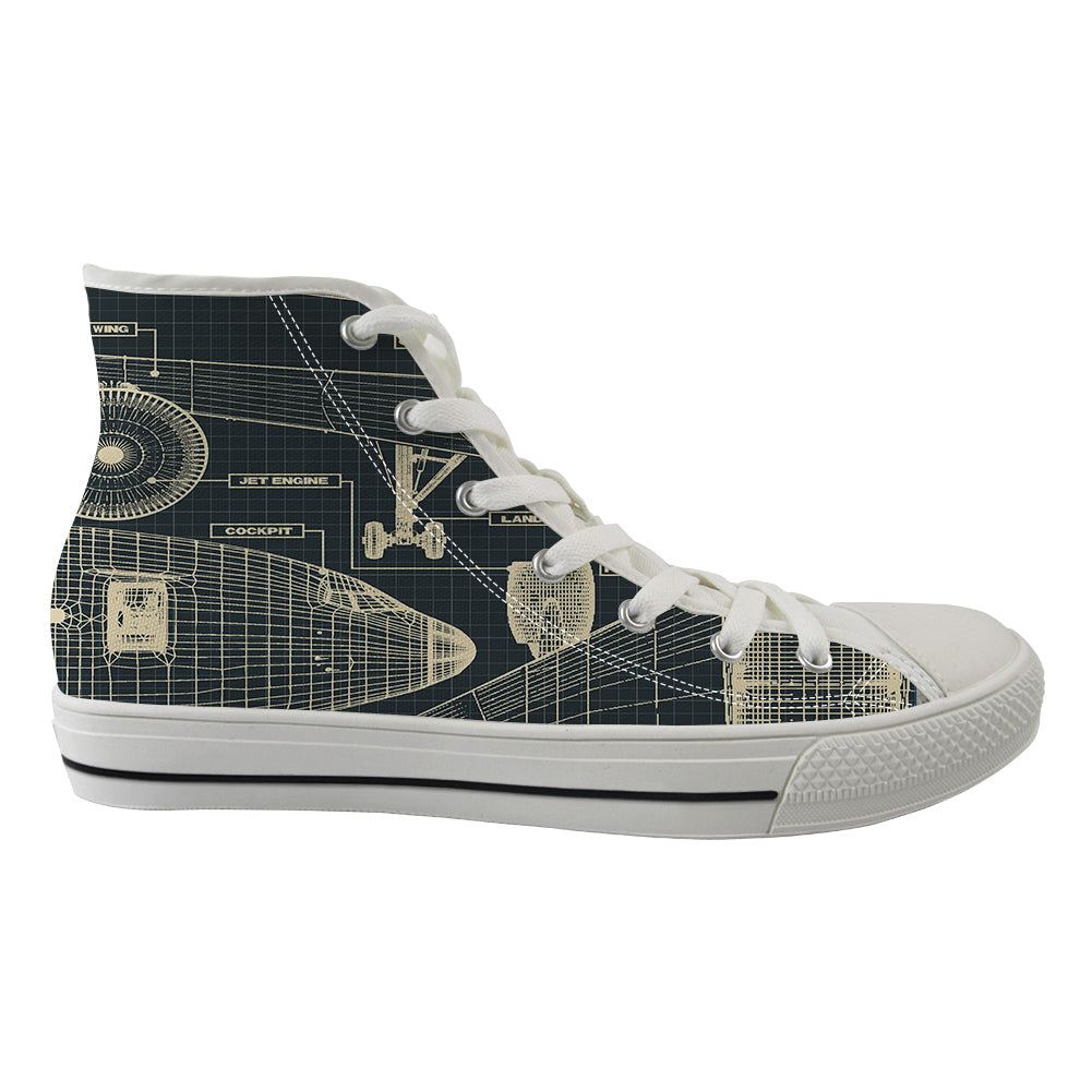 Airplanes Fuselage & Details Designed Long Canvas Shoes (Women)