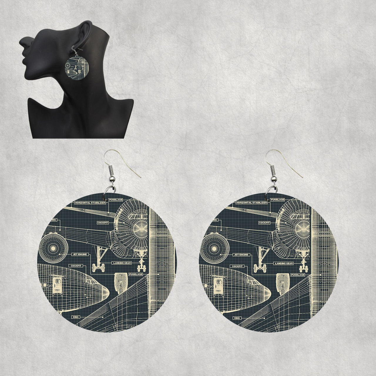 Airplanes Fuselage & Details Designed Wooden Drop Earrings