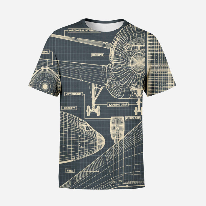 Airplanes Fuselage & Details Printed 3D T-Shirts