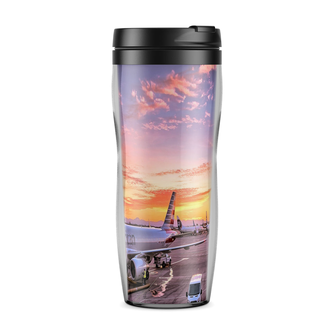 Airport Photo During Sunset Designed Travel Mugs