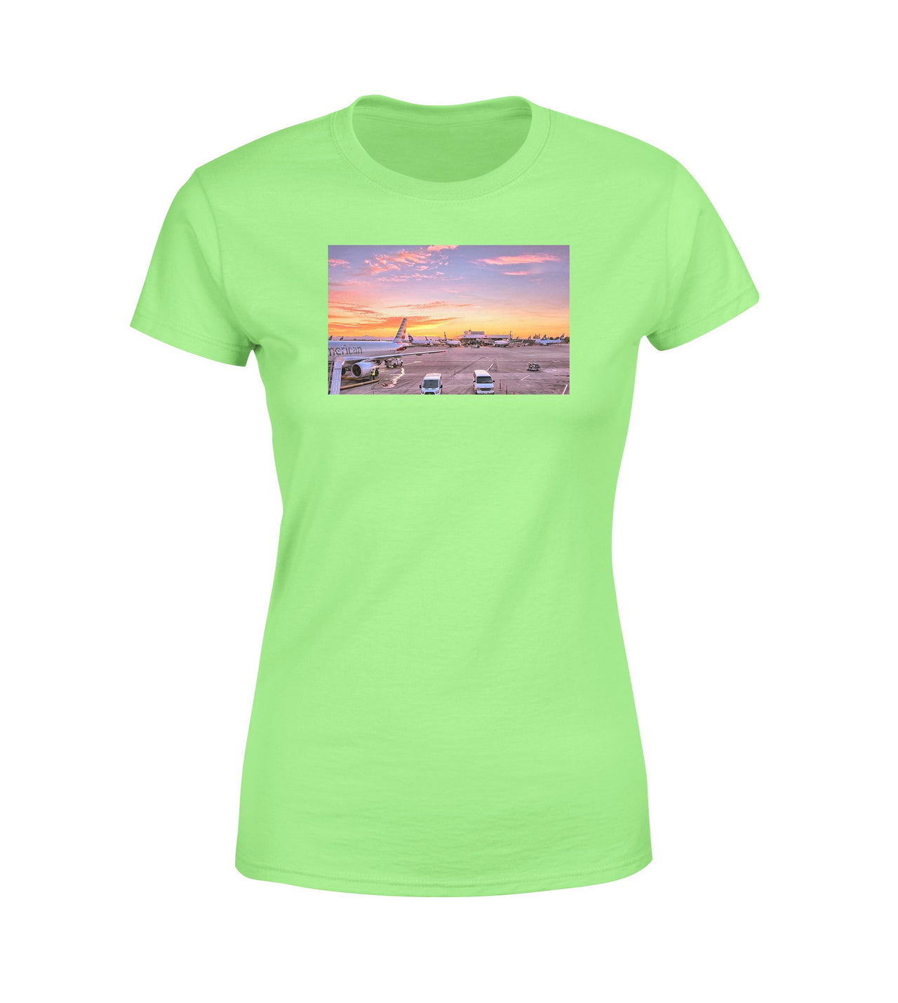 Airport Photo During Sunset Designed Women T-Shirts