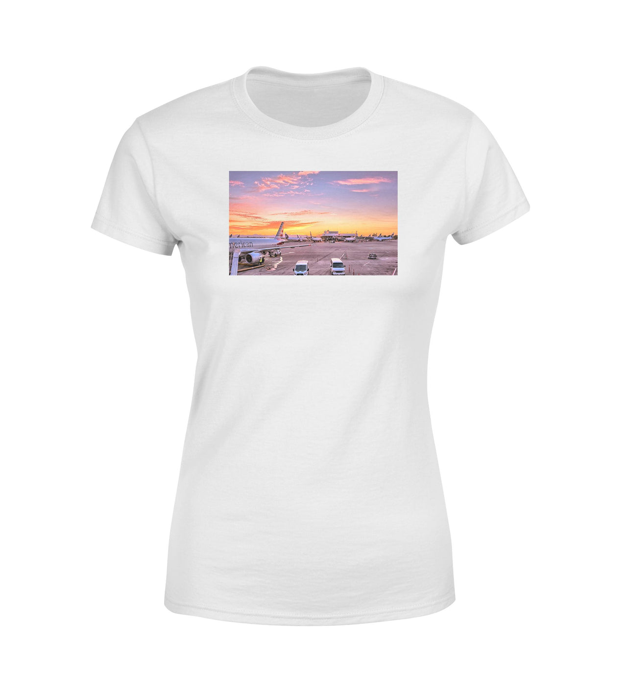 Airport Photo During Sunset Designed Women T-Shirts
