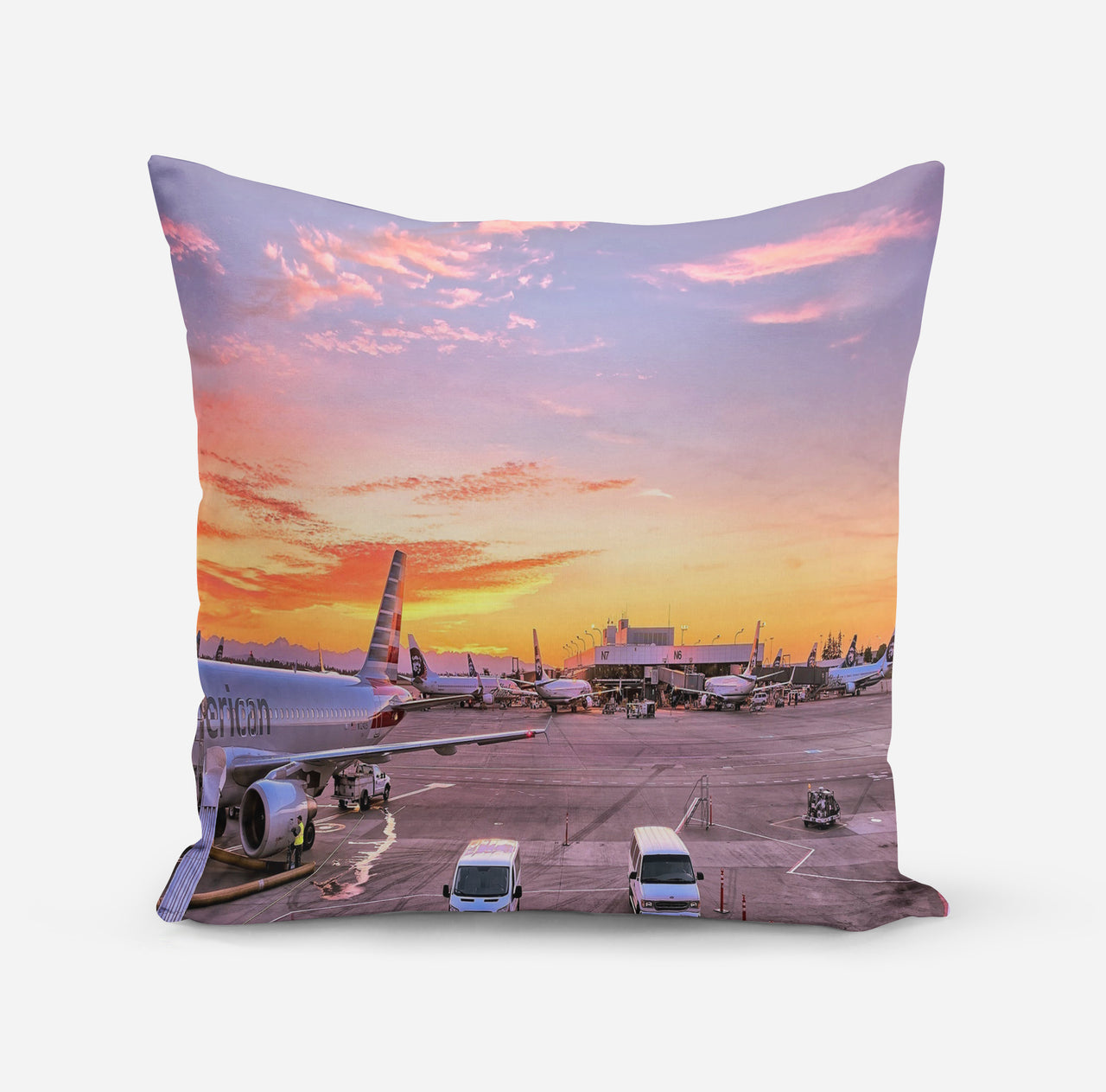 Airport Photo During Sunset Designed Pillows