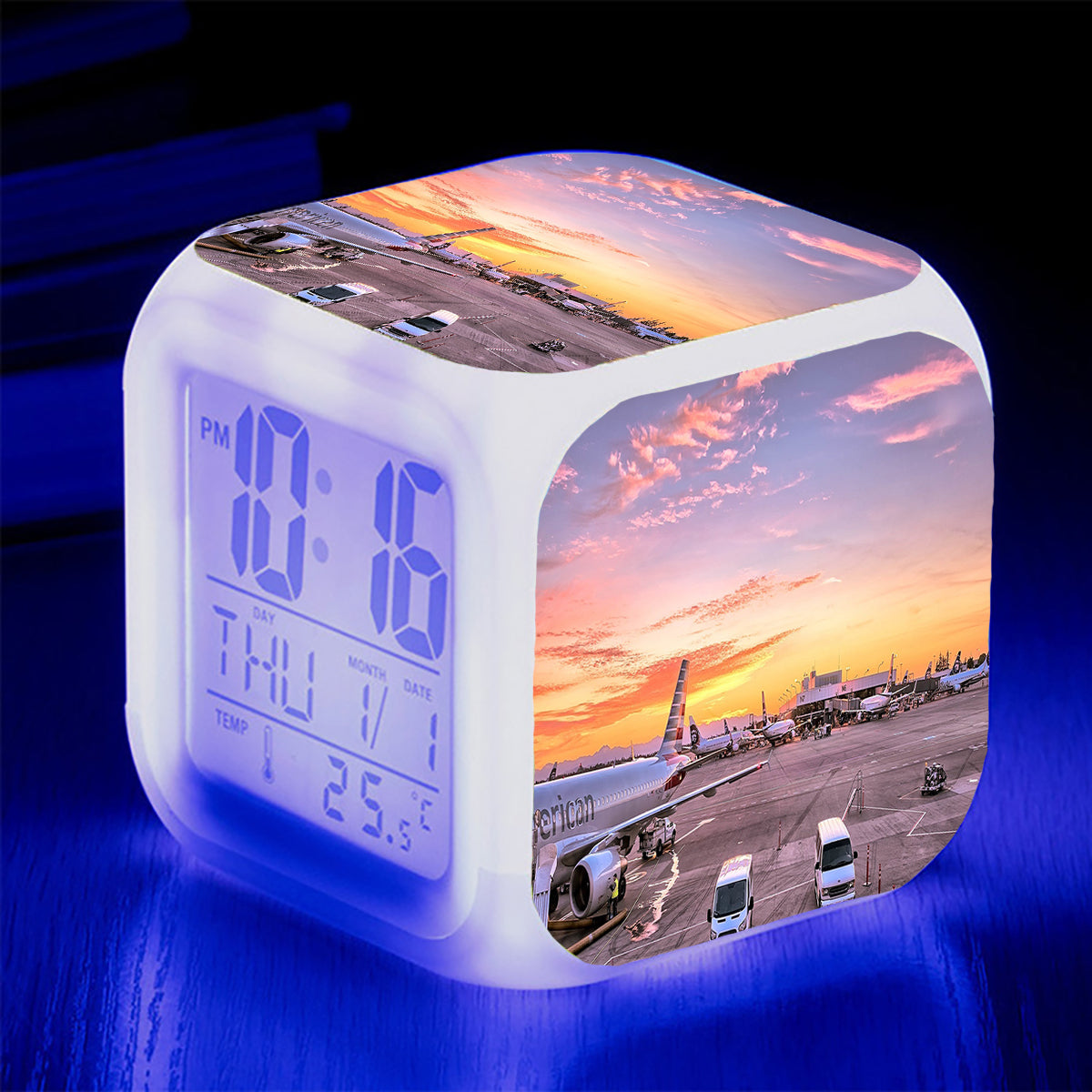 Airport Photo During Sunset Designed "7 Colour" Digital Alarm Clock