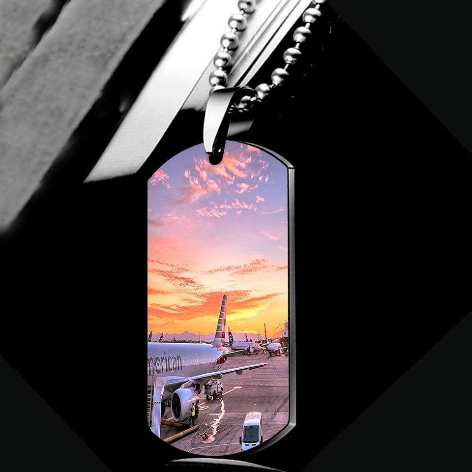 Airport Photo During Sunset Designed Metal Necklaces