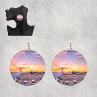 Thumbnail for Airport Photo During Sunset Designed Wooden Drop Earrings