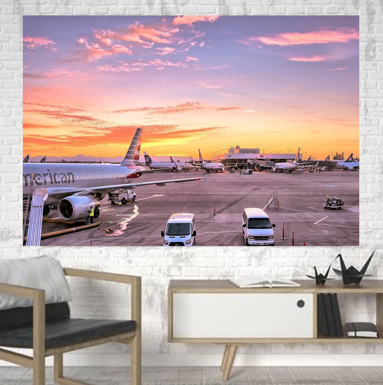 Airport Photo During Sunset Printed Canvas Posters (1 Piece) Aviation Shop 