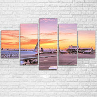 Thumbnail for Airport Photo During Sunset Printed Multiple Canvas Poster Aviation Shop 