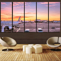 Thumbnail for Airport Photo During Sunset Printed Canvas Prints (5 Pieces) Aviation Shop 