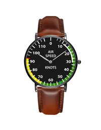 Thumbnail for Airplane Instrument Series (Airspeed) Leather Strap Watches Pilot Eyes Store Black & Brown Leather Strap 