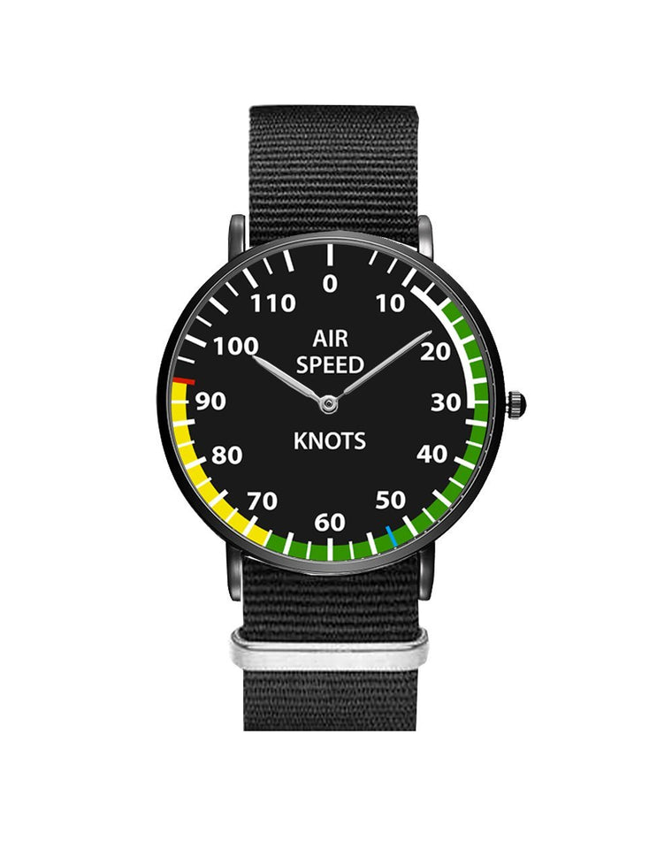 Airplane Instrument Series (Airspeed) Leather Strap Watches Pilot Eyes Store Black & Black Nylon Strap 