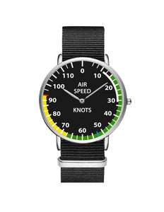 Airplane Instrument Series (Airspeed) Leather Strap Watches Pilot Eyes Store Silver & Black Nylon Strap 