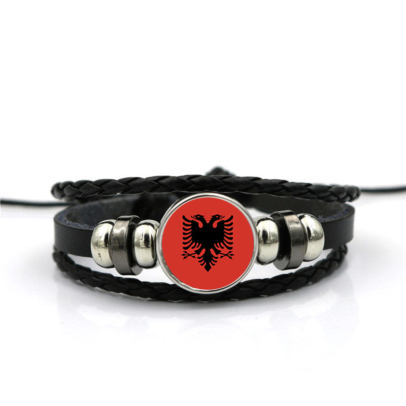 Albania Flag Designed Leather Bracelets
