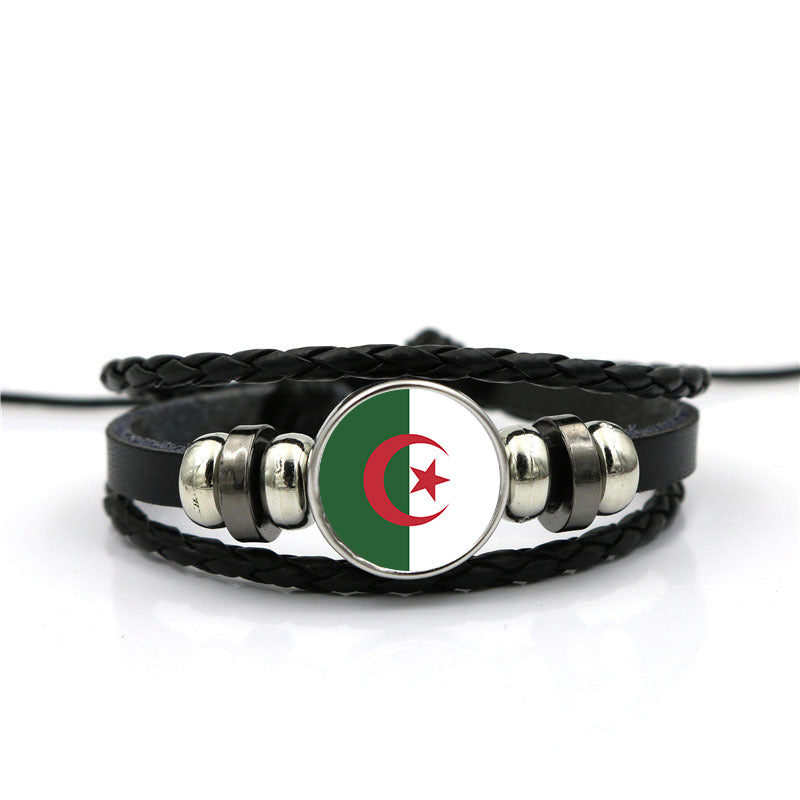 Algeria Flag Designed Leather Bracelets