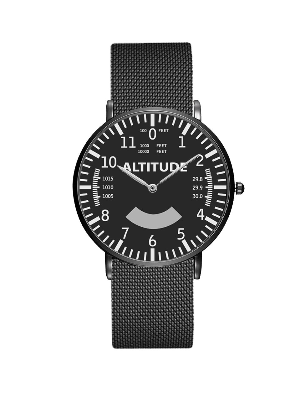 Airplane Instrument Series (Altitude) Stainless Steel Strap Watches Pilot Eyes Store Black & Stainless Steel Strap 