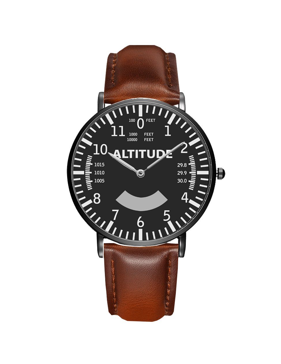 Airplane Instrument Series (Altitude) Leather Strap Watches Pilot Eyes Store Black & Black Leather Strap 
