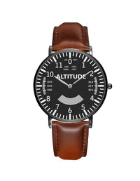 Thumbnail for Airplane Instrument Series (Altitude) Leather Strap Watches Pilot Eyes Store Black & Black Leather Strap 