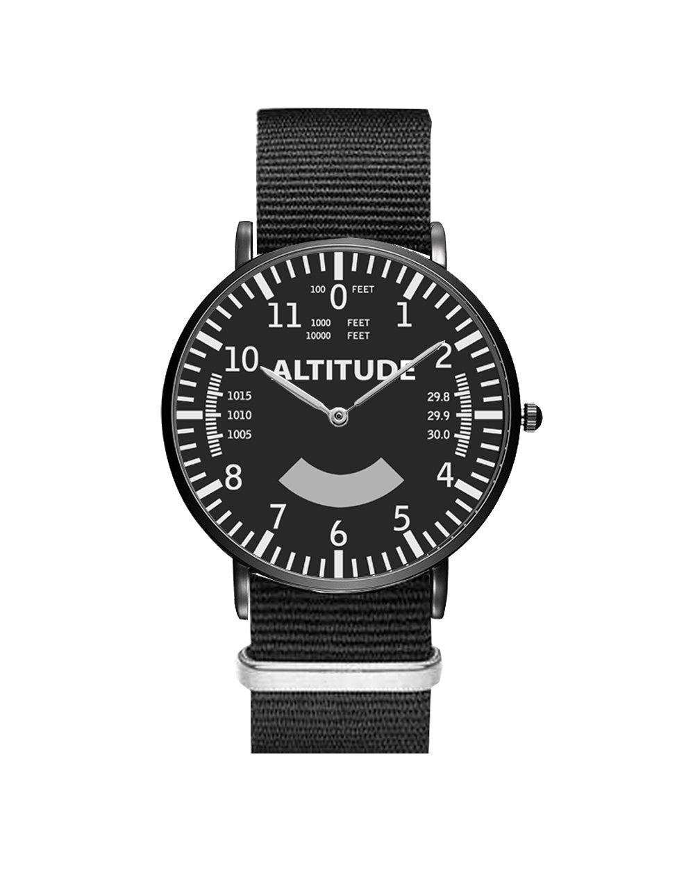 Airplane Instrument Series (Altitude) Leather Strap Watches Pilot Eyes Store Black & Black Nylon Strap 