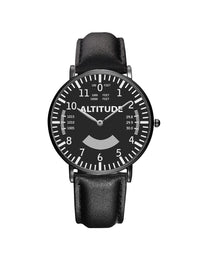 Thumbnail for Airplane Instrument Series (Altitude) Leather Strap Watches Pilot Eyes Store Black & Brown Leather Strap 