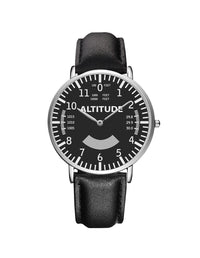 Thumbnail for Airplane Instrument Series (Altitude) Leather Strap Watches Pilot Eyes Store Silver & Black Leather Strap 