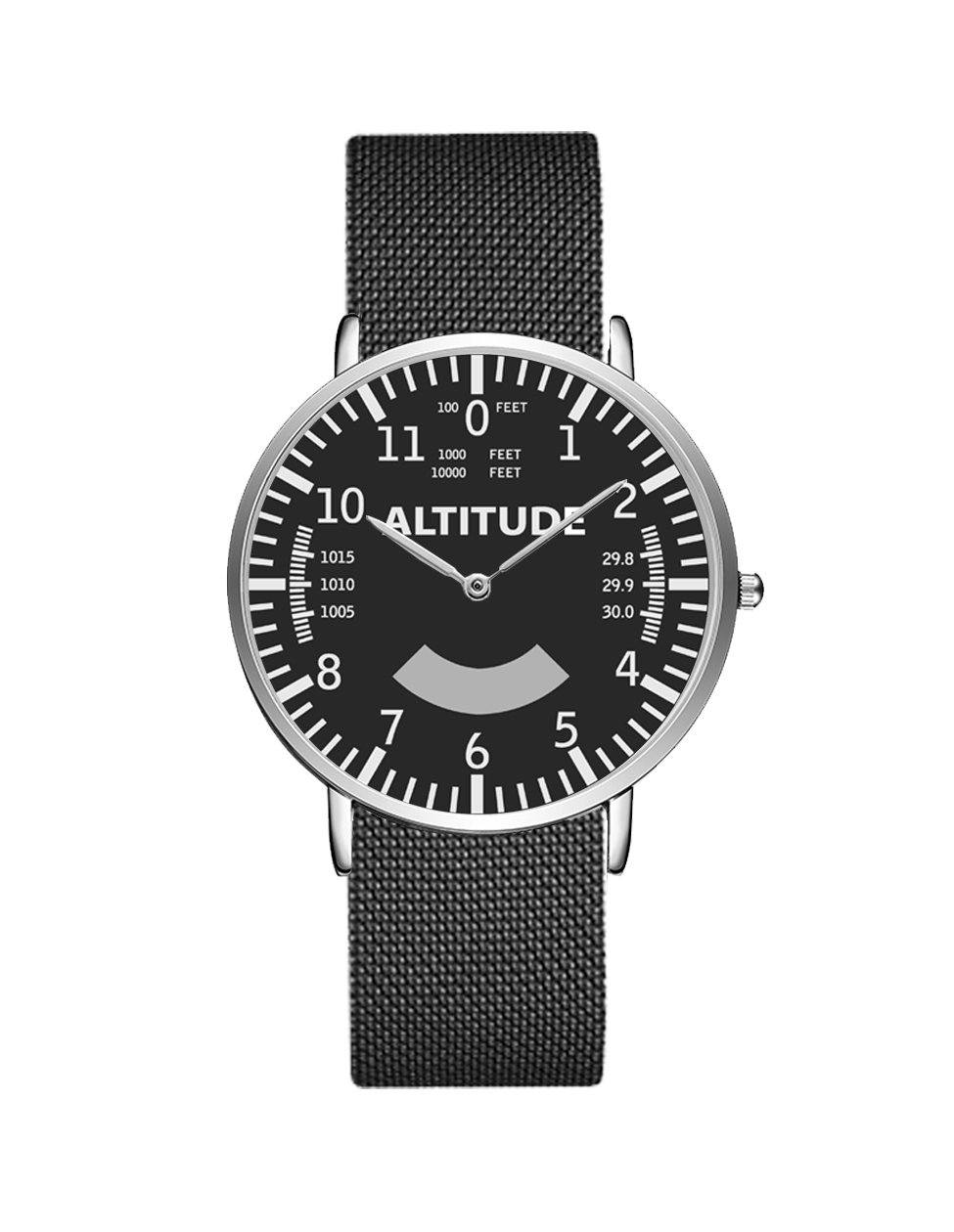 Airplane Instrument Series (Altitude) Stainless Steel Strap Watches Pilot Eyes Store Silver & Black Stainless Steel Strap 
